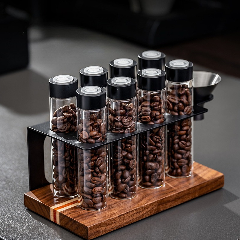 Commercial Kitchen Organiser - JUSTINLAU Glazen koffiebonenopslagpotten Luchtdichte 1-wegklep Houten
