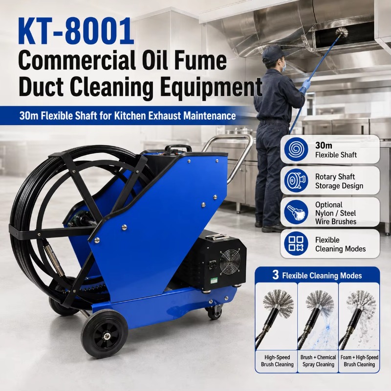 Commercial Kitchen Maintenance - KT-8001 Commerciële Olievormluchtkanaalreinigingsapparatuur 30m Flexibele Schacht