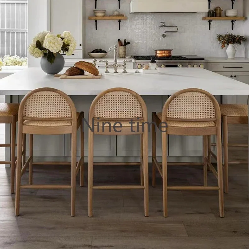 Commercial Kitchen And Bar - Massief houten rotan keukenbarstoel Fauteuil Design